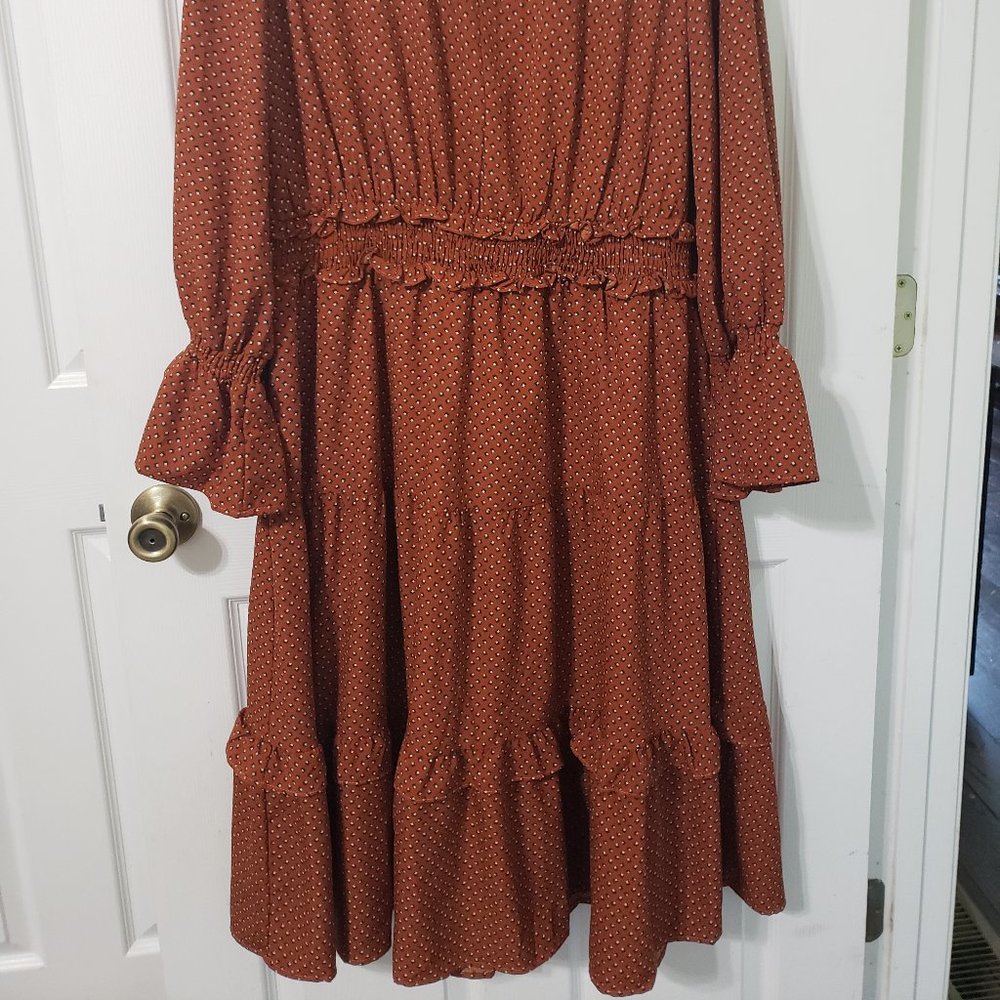 Loveriche Rust Ruffle Midi Dress - Picture 2 of 3